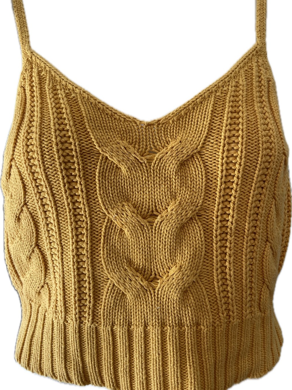 American Eagle Outfitters Mustard Cable Knit Cropped Tank Sweater